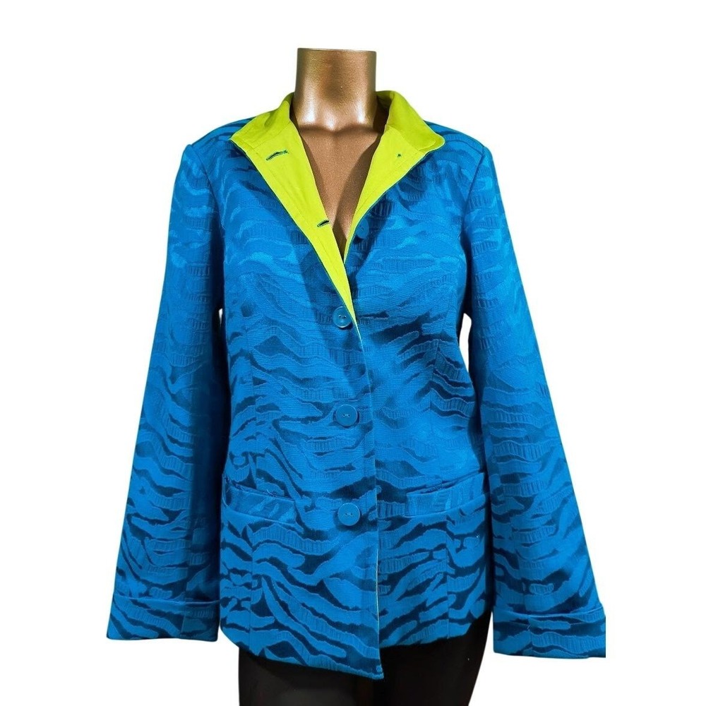 Linea Louis Dell'Olio Blazer Womens Small Blue Zebra Jacquard Lime Green Lining